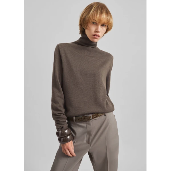 The Frankie Shop Eve Thin Turtleneck Sweater – Dark Taupe, view 2