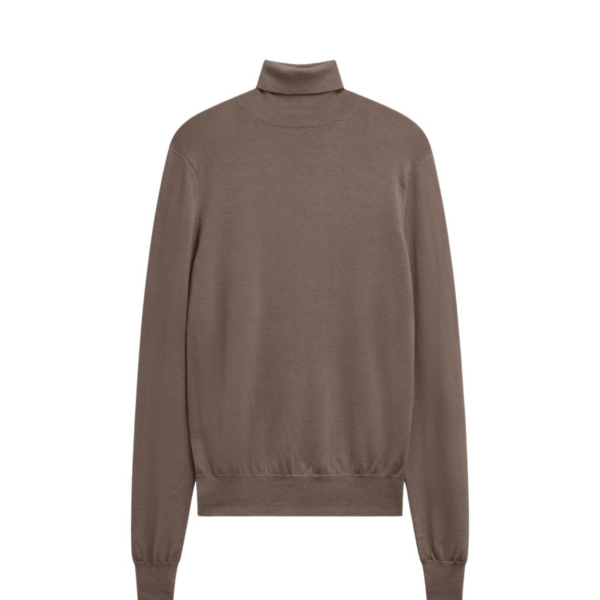 The Frankie Shop Eve Thin Turtleneck Sweater - Dark Taupe - Oversized Minimalist Knitwear in Beige - Shop at Coveti