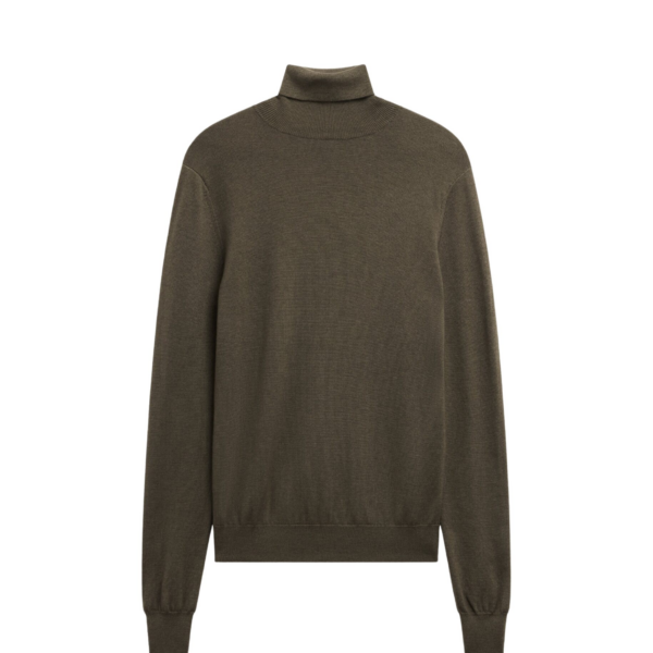 The Frankie Shop Eve Thin Turtleneck Sweater - Olive - Oversized Minimalist Knitwear in Green - Shop at Coveti