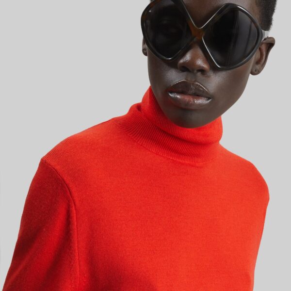 The Frankie Shop Eve Thin Turtleneck Sweater - Red - Oversized Minimalist Knitwear in Red - Shop at Coveti