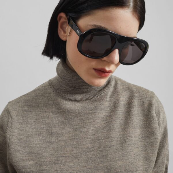 The Frankie Shop Eve Thin Turtleneck Sweater - Taupe - Oversized Minimalist Knitwear in Beige - Shop at Coveti