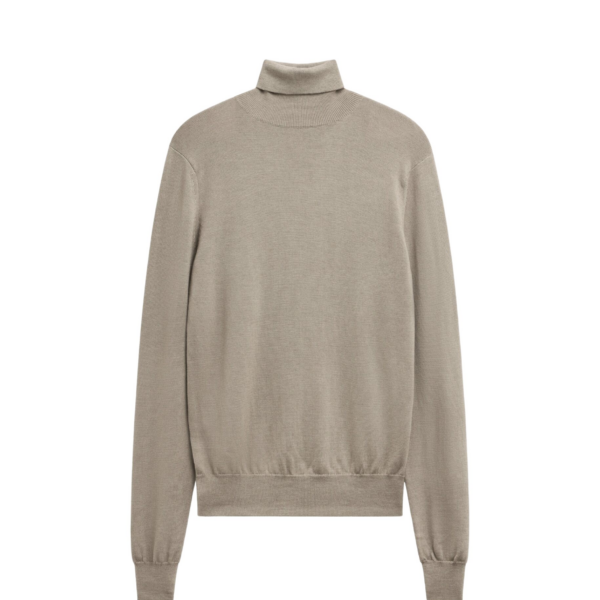 The Frankie Shop Eve Thin Turtleneck Sweater - Taupe - Oversized Minimalist Knitwear in Beige - Shop at Coveti