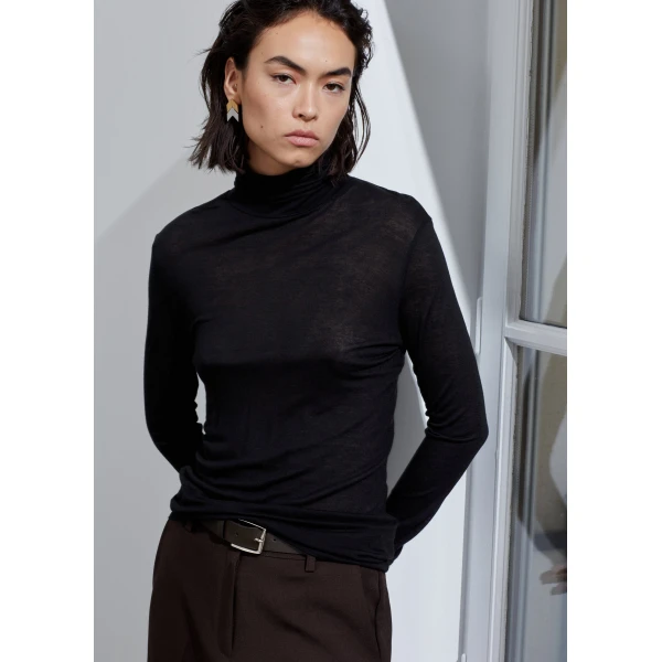 The Frankie Shop Evren Sheer Turtleneck – Black Knit, view 2