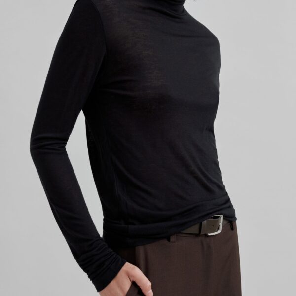 The Frankie Shop Evren Sheer Turtleneck - Black - Oversized Minimalist Knitwear in Black - Shop at Coveti