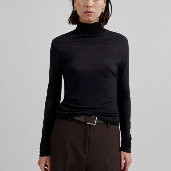 The Frankie Shop Evren Sheer Turtleneck - Black - Oversized Minimalist Knitwear in Black - Shop at Coveti