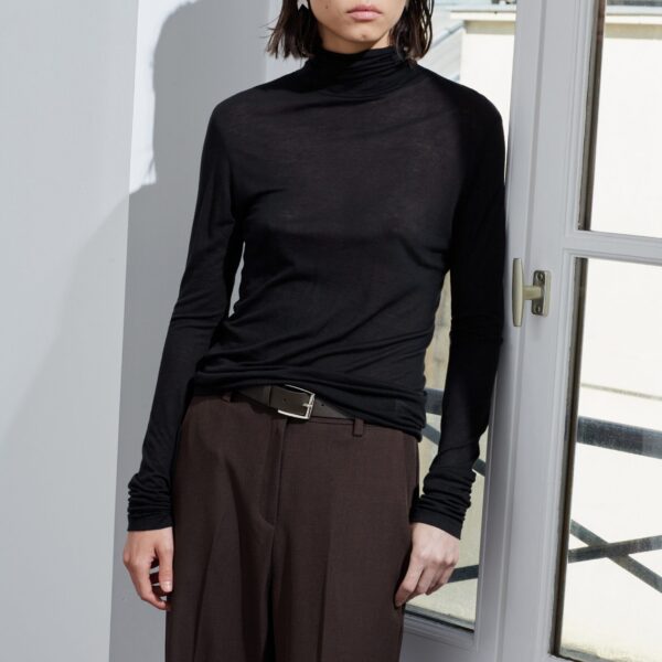 The Frankie Shop Evren Sheer Turtleneck - Black - Oversized Minimalist Knitwear in Black - Shop at Coveti