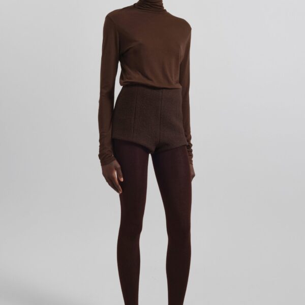 The Frankie Shop Evren Sheer Turtleneck - Brown - Oversized Minimalist Knitwear in Beige - Shop at Coveti