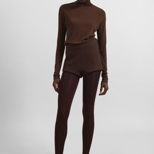 The Frankie Shop Evren Sheer Turtleneck - Brown - Oversized Minimalist Knitwear in Beige - Shop at Coveti