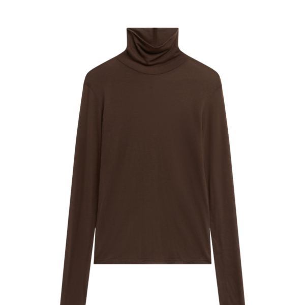 The Frankie Shop Evren Sheer Turtleneck - Brown - Oversized Minimalist Knitwear in Beige - Shop at Coveti