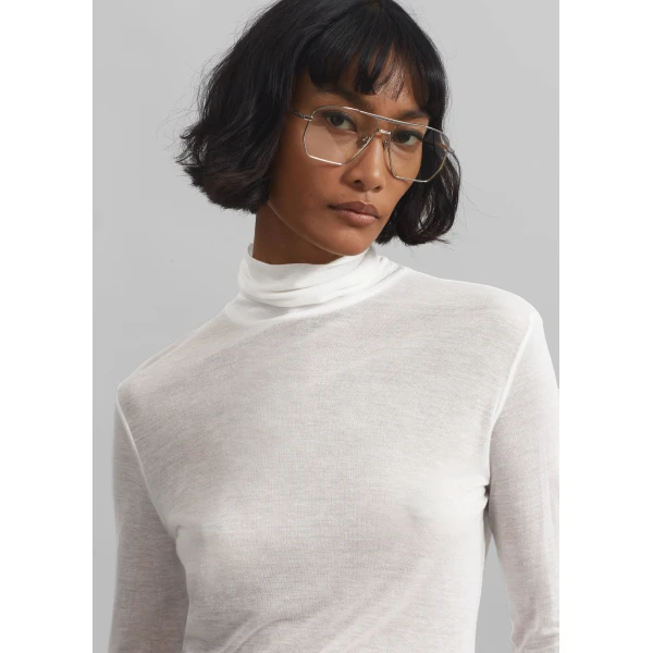 The Frankie Shop Evren Sheer Turtleneck – White Knit, view 2