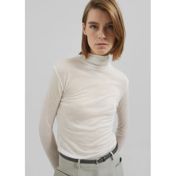 The Frankie Shop Evren Sheer Turtleneck – White Knit, view 3