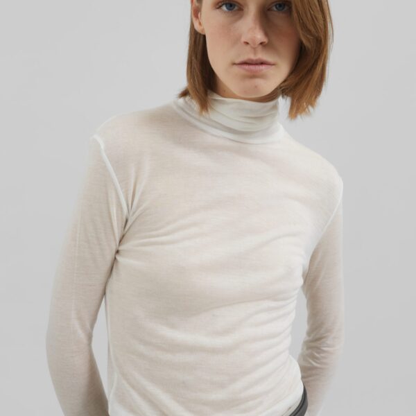 The Frankie Shop Evren Sheer Turtleneck - White - Oversized Minimalist Knitwear in White - Shop at Coveti
