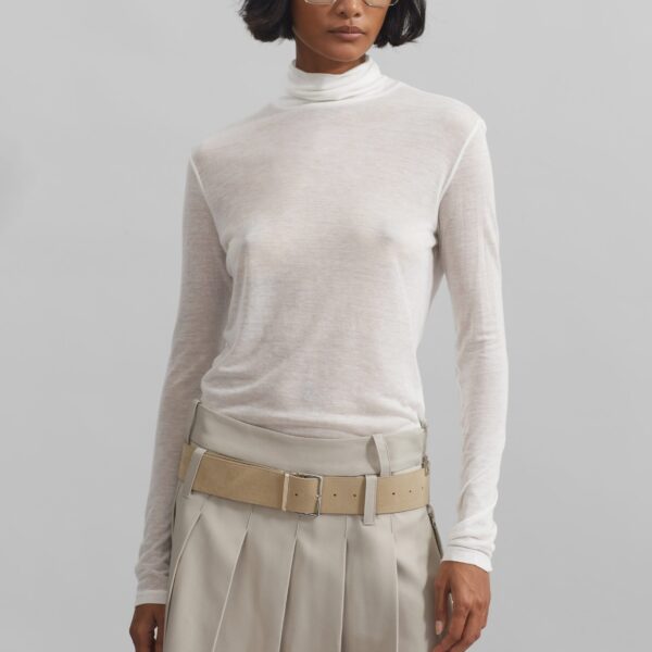 The Frankie Shop Evren Sheer Turtleneck - White - Oversized Minimalist Knitwear in White - Shop at Coveti