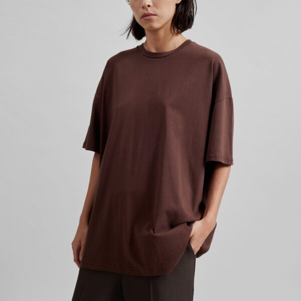 The Frankie Shop Faro Boxy Tee - Brown - Oversized Minimalist Tops in Beige - Shop at Coveti