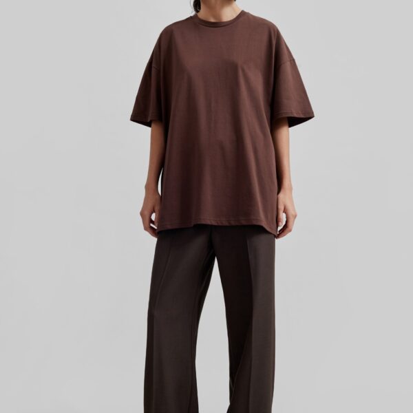 The Frankie Shop Faro Boxy Tee - Brown - Oversized Minimalist Tops in Beige - Shop at Coveti