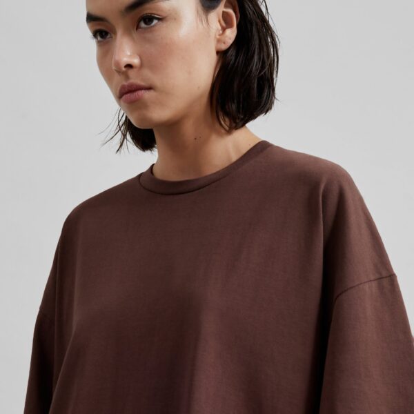 The Frankie Shop Faro Boxy Tee - Brown - Oversized Minimalist Tops in Beige - Shop at Coveti