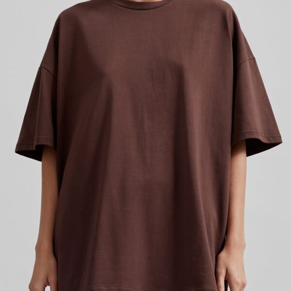 The Frankie Shop Faro Boxy Tee - Brown - Oversized Minimalist Tops in Beige - Shop at Coveti