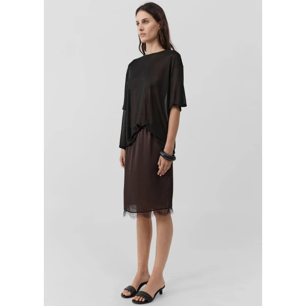 The Frankie Shop Fine Lace Skirt - Bark - Oversized Minimalist Skirts in Beige - Shop at Coveti