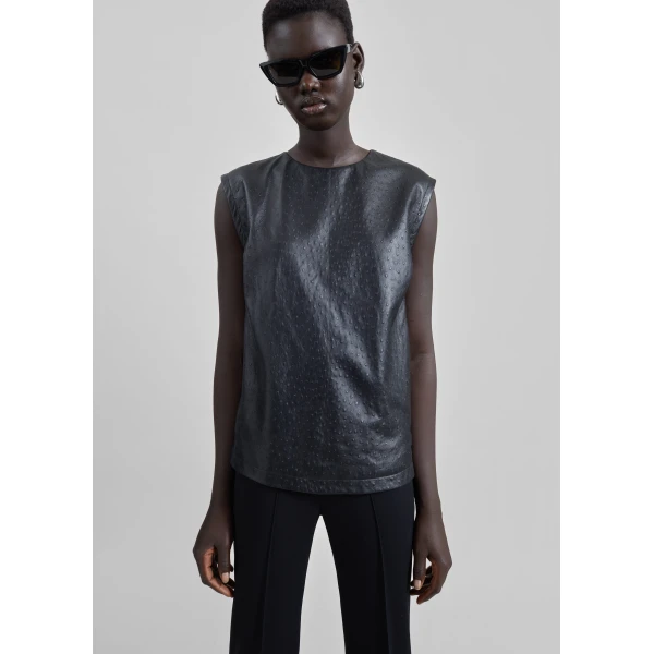 The Frankie Shop Fiza Ostrich-Effect Leather Top – Black, view 2