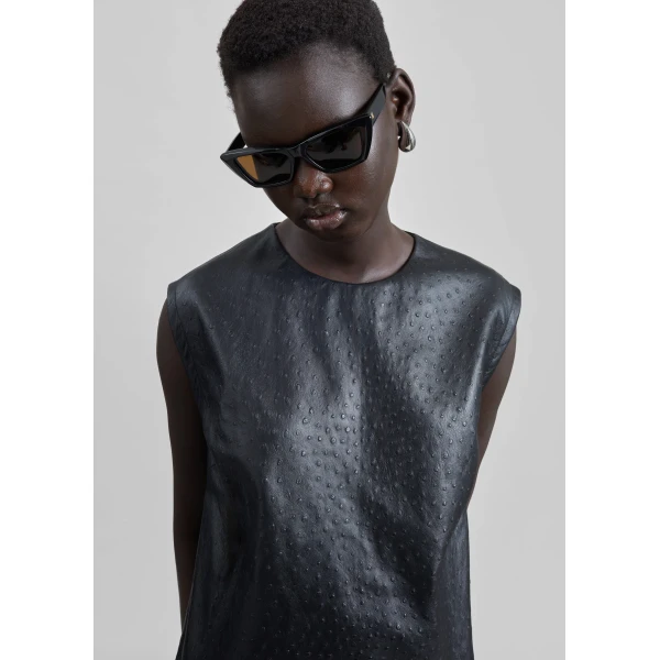The Frankie Shop Fiza Ostrich-Effect Leather Top – Black, view 3