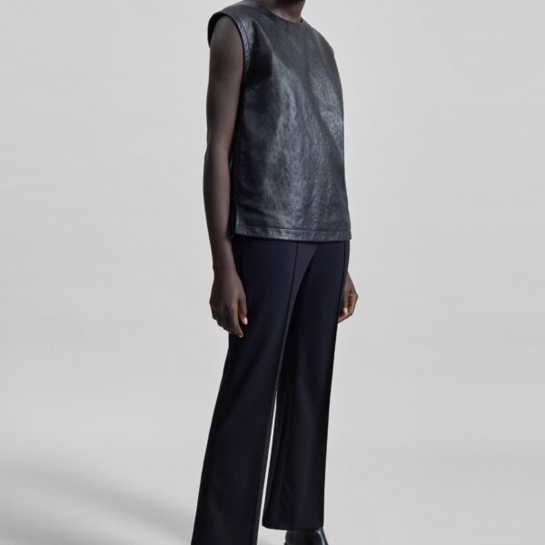 The Frankie Shop Fiza Ostrich-Effect Leather Top - Black - Oversized Minimalist Tops in Black - Shop at Coveti