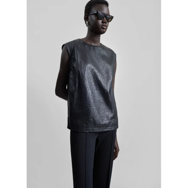 The Frankie Shop Fiza Ostrich-Effect Leather Top – Black, view 5