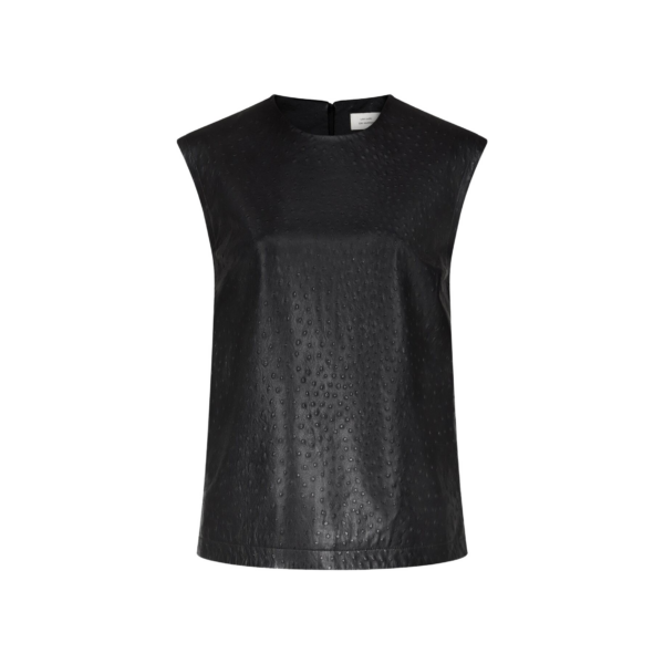 The Frankie Shop Fiza Ostrich-Effect Leather Top - Black - Oversized Minimalist Tops in Black - Shop at Coveti