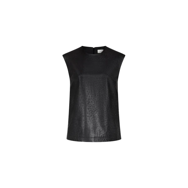 The Frankie Shop Fiza Ostrich-Effect Leather Top - Black - Oversized Minimalist Tops in Black - Shop at Coveti