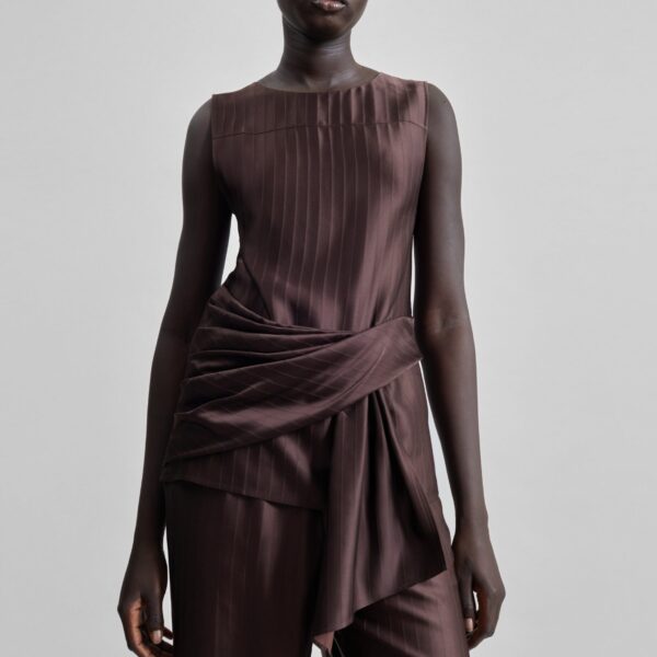 The Frankie Shop Fonda Draped Top - Dark Brown - Oversized Minimalist Tops in Beige - Shop at Coveti