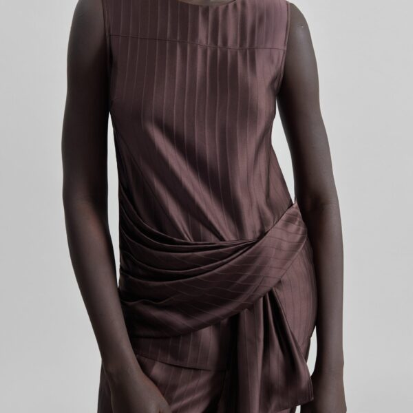 The Frankie Shop Fonda Draped Top - Dark Brown - Oversized Minimalist Tops in Beige - Shop at Coveti