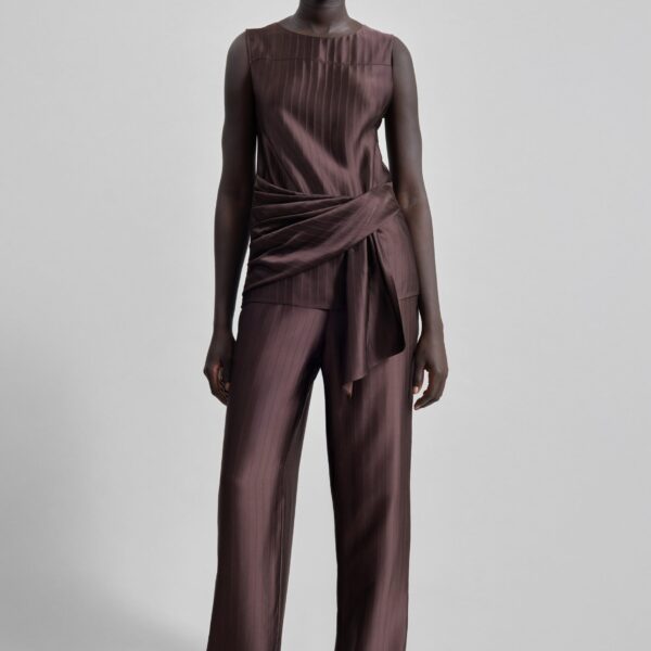 The Frankie Shop Fonda Draped Top - Dark Brown - Oversized Minimalist Tops in Beige - Shop at Coveti