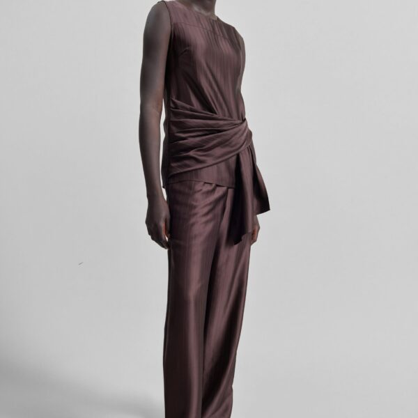 The Frankie Shop Fonda Draped Top - Dark Brown - Oversized Minimalist Tops in Beige - Shop at Coveti