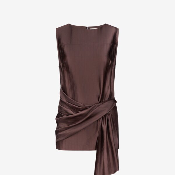 The Frankie Shop Fonda Draped Top - Dark Brown - Oversized Minimalist Tops in Beige - Shop at Coveti
