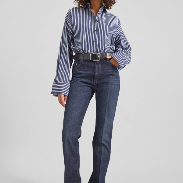 The Frankie Shop Forli Shirt - Navy/White Stripe - Oversized Minimalist Tops in Multicolour - Shop at Coveti