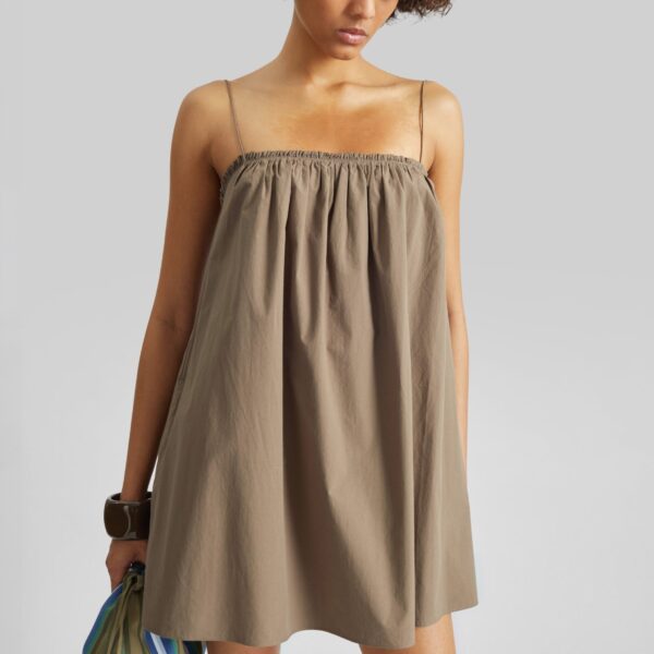 The Frankie Shop Frill Cami Mini Dress - Birch - Oversized Minimalist Dresses in Beige - Shop at Coveti