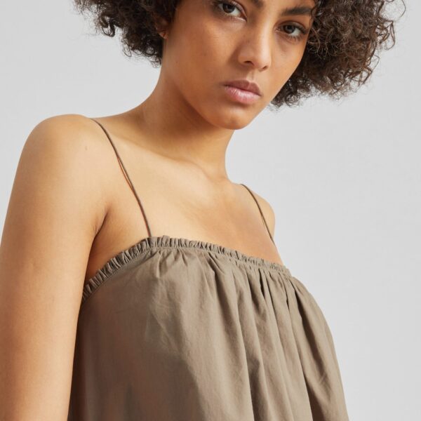 The Frankie Shop Frill Cami Mini Dress - Birch - Oversized Minimalist Dresses in Beige - Shop at Coveti