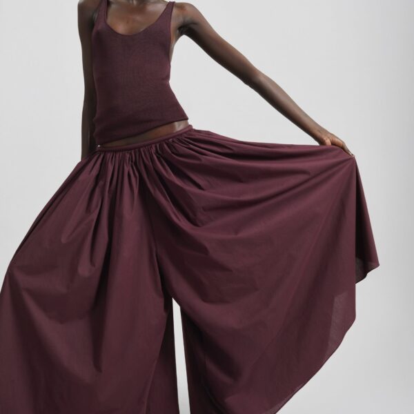 The Frankie Shop Gaeta Wide Corded Waistband Culottes - Burgundy - Oversized Minimalist Pants in Red - Shop at Coveti