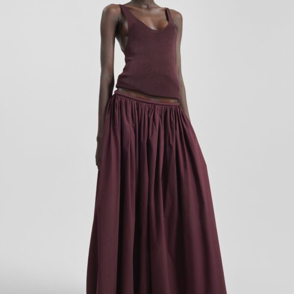 The Frankie Shop Gaeta Wide Corded Waistband Culottes - Burgundy - Oversized Minimalist Pants in Red - Shop at Coveti