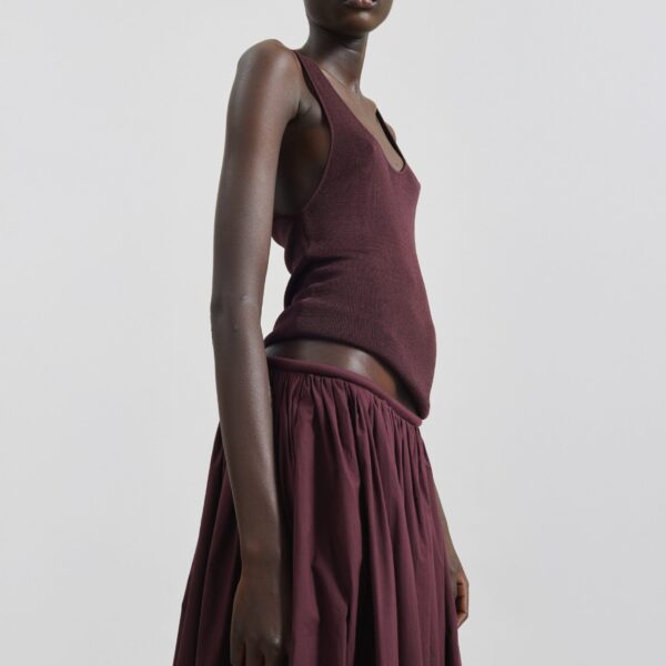 The Frankie Shop Gaeta Wide Corded Waistband Culottes - Burgundy - Oversized Minimalist Pants in Red - Shop at Coveti