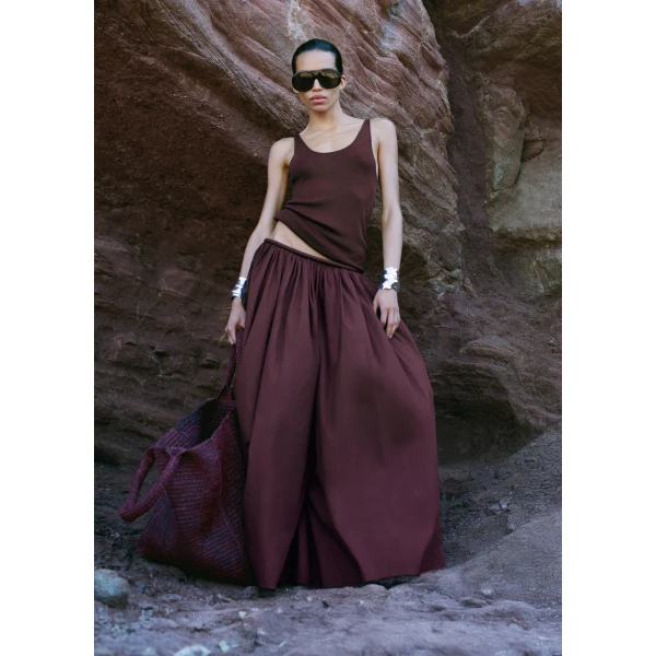 The Frankie Shop Gaeta Wide Corded Waistband Culottes – Burgundy, view 5