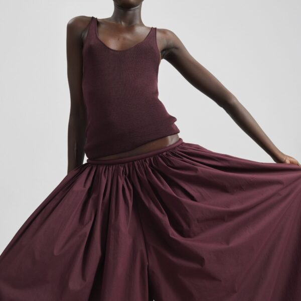 The Frankie Shop Gaeta Wide Corded Waistband Culottes - Burgundy - Oversized Minimalist Pants in Red - Shop at Coveti