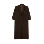 The Frankie Shop Gaia Double Breasted Coat - Dark Brown - Oversized Minimalist Coats in Beige - Shop at Coveti