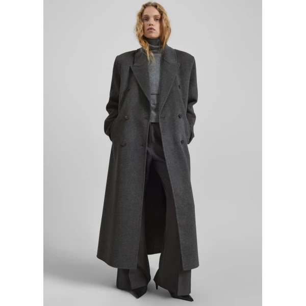The Frankie Shop Gaia Double Breasted Coat – Dark Grey Melange, view 2