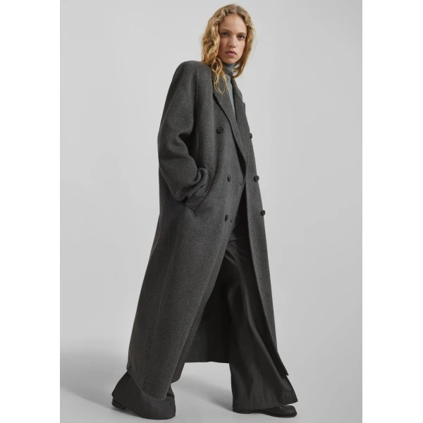 The Frankie Shop Gaia Double Breasted Coat – Dark Grey Melange, view 3