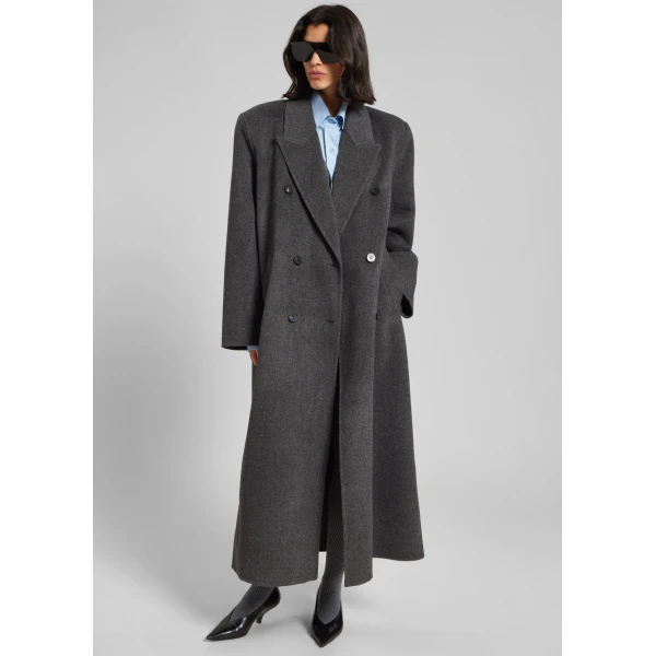 The Frankie Shop Gaia Double Breasted Coat – Dark Grey Melange, view 5