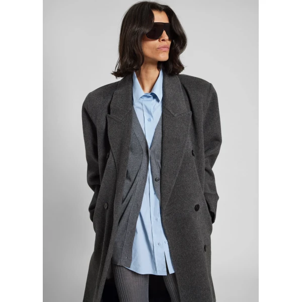 The Frankie Shop Gaia Double Breasted Coat – Dark Grey Melange, view 6