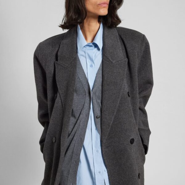 The Frankie Shop Gaia Double Breasted Coat - Dark Grey Melange - Oversized Minimalist Coats in Grey - Shop at Coveti