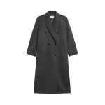 The Frankie Shop Gaia Double Breasted Coat - Dark Grey Melange - Oversized Minimalist Coats in Grey - Shop at Coveti