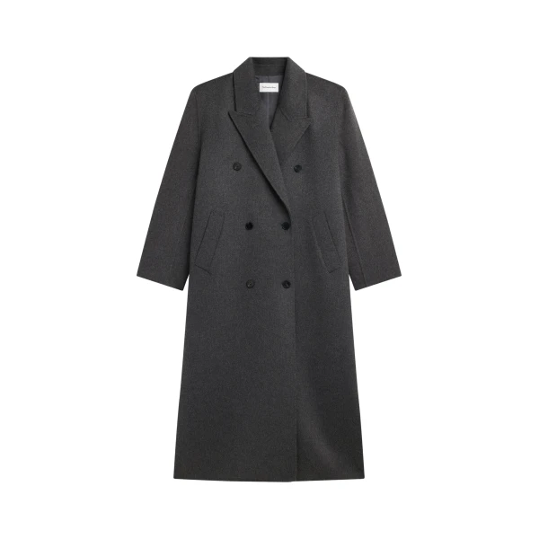 The Frankie Shop Gaia Double Breasted Coat - Dark Grey Melange - Oversized Minimalist Coats in Grey - Shop at Coveti