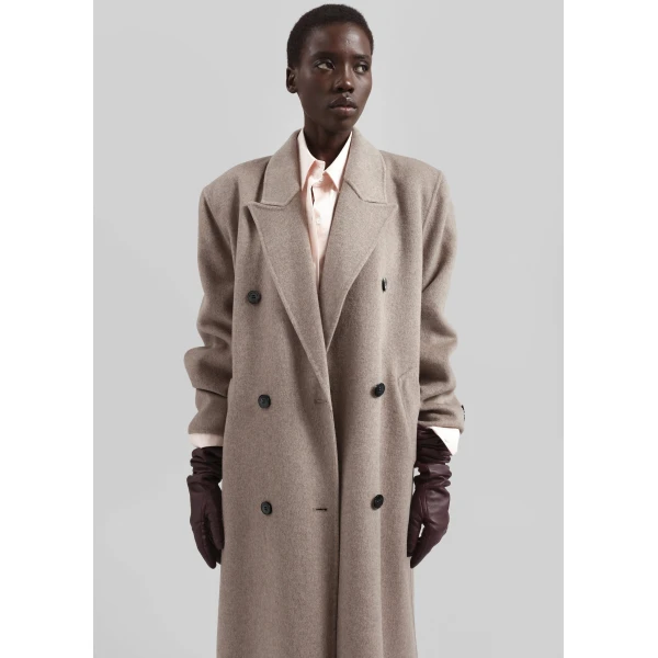 The Frankie Shop Gaia Double Breasted Coat – Taupe Melange, view 5